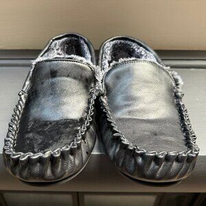 Stafford Memory Foam Faux Leather Venetian Moccasin Slippers LARGE 11-12 Black